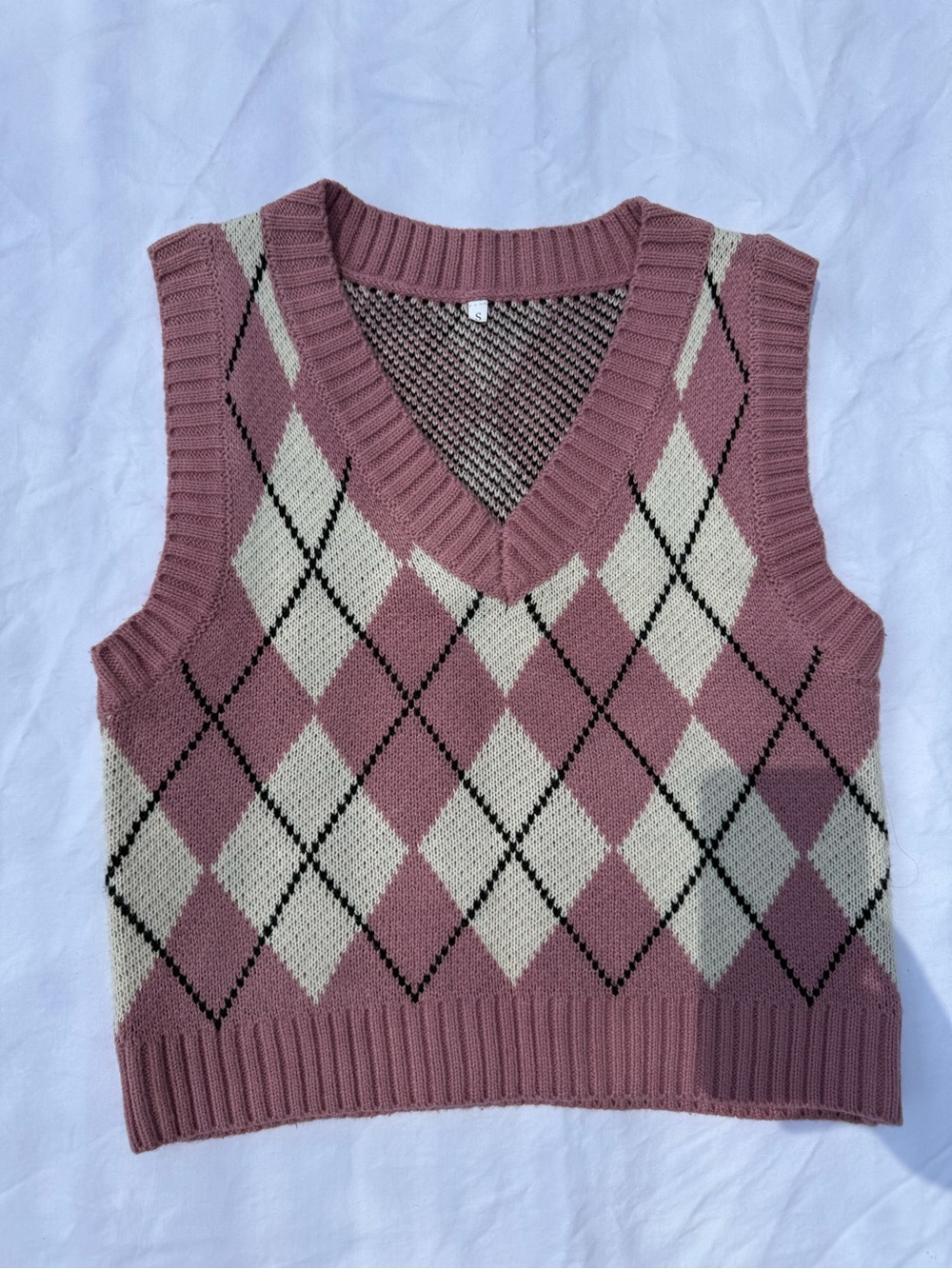 Target Pink and Cream Argyle V-Neck Sweater Vest